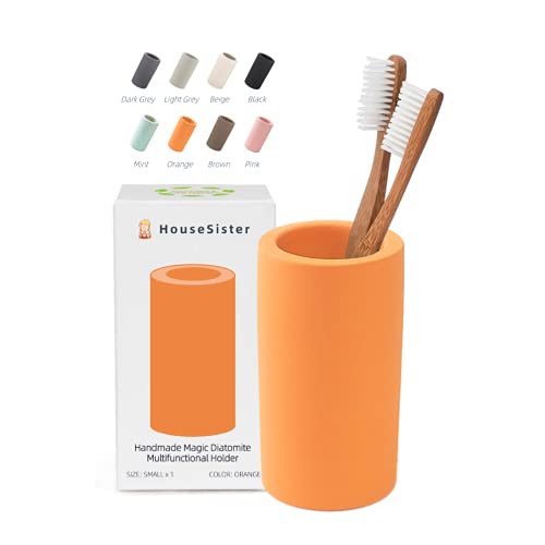 Fast-Drying Diatomite Toothbrush Holder - Bathroom Countertop Organizer Stand for Toothpaste, Makeup Brushes, Razors & Accessories (Orange) - color: Orange