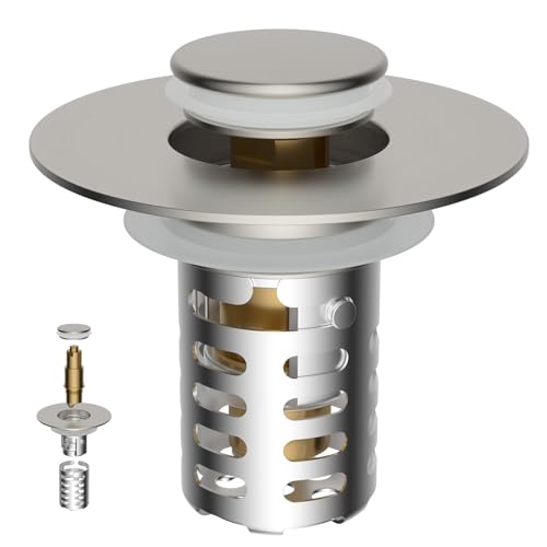 Universal Bathroom Sink Drain Strainer Metal Hair Catcher, Brushed Nickle | Upgraded 3-in-1 Pop-up Sink Stopper, Fit for 1.1''~2.36'' Basin Hole, with Detachable Stainless Steel Filter Basket - color: Brushed Nickel