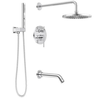 Lava Odoro Modern 3-Setting Round Rain Bathtub and Shower Faucet Set, Chrome Rainfall Shower Head and Handle Set, Rain Shower System with Tub Spout, Shower Valve Trim Kit, Chrome, SF104-C-T - color: Chrome, style: With Tub Spout