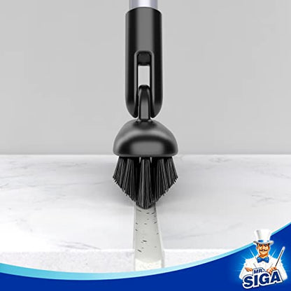 MR.SIGA Heavy Duty Grout Scrub Brush with Long Handle | Shower Floor Scrubber for Cleaning, Tile Scrub Brush with Stiff Bristles