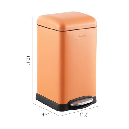 happimess Betty Retro Mini 3.2 Gal Step Trash Can, Carrot Cake | Soft-Close Lid, Removable Liner, Iron, Hands-Free Pedal, Satin Finish, Non-Skid Base, Built-In Damper, Modern, Minimalistic - color: Carrot Cake