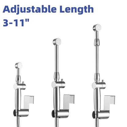 Chrome Handheld Bidet Sprayer Attachment for Toilet, Brass | Adjustable Length Spray Heads, with Bidet Hose, Cloth Diaper Sprayer Bidets for Attachment Toilet, Wall or Toilet Mount