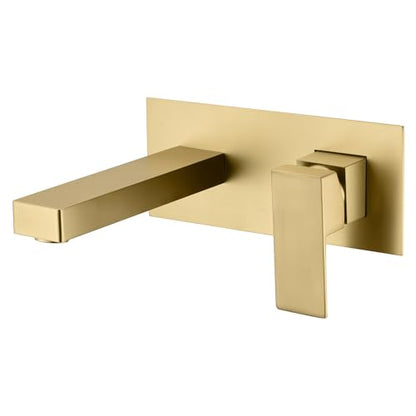 SUMERAIN Brushed Gold Wall Mount Bathroom Faucet Single Handle Vessel Sink Faucet Includes Brass Rough-in Valve - color: Brushed Gold, size: Right-Handed