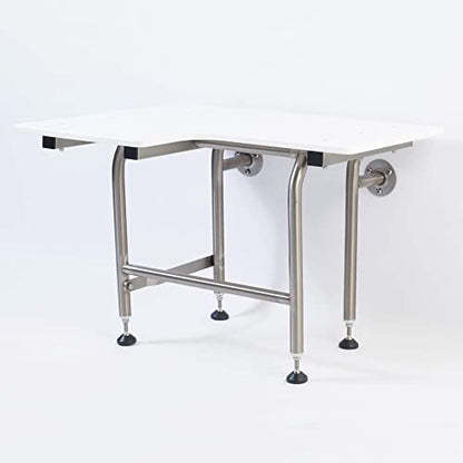 HDP Shower Seat With Legs - ADA Heavy Duty Chair for Inside Shower 600lbs | 304 Stainless Steel | For Elderly and Disabled | Folding Wall Mounted | 26" x21" Right Hand - size: 26 Right