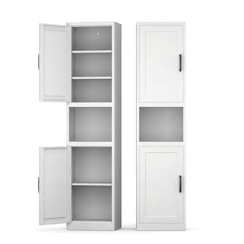 67" Metal Bathroom Storage Cabinet, White | Tall Narrow Design, 2 Doors & 6 Shelves, Slim Skinny Cabinet, Multi-Room Use - color: White