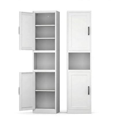 67" Metal Bathroom Storage Cabinet, White | Tall Narrow Design, 2 Doors & 6 Shelves, Slim Skinny Cabinet, Multi-Room Use - color: White