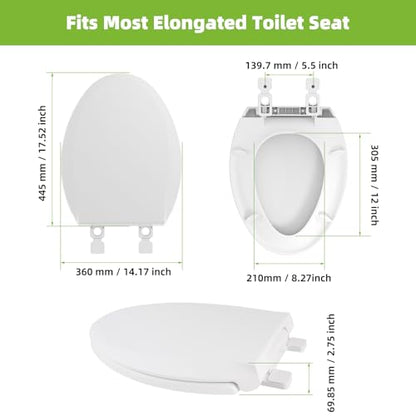 Toilet Seat Elongated with Slow Close Hinges, Universal Oval Fit, White | Compatible with TOTO/Kohler/Gerber/American Standard, Four Bumpers Never Loosen, Two Sets Toilet Bolts and Nuts, - style: Universal Elongated Fit
