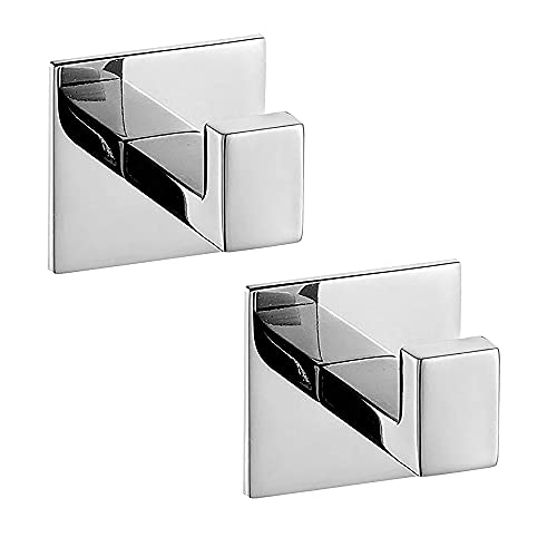 2PC SUS304 Stainless Steel Bathroom Self Adhesive Towel Hook Hanger Chrome Finish Coat Hook Robe Hook Hanger Without Drilling Easy Installation … (Self Adhesive, 2PC) - color: Mirror Polish, size: 2PC