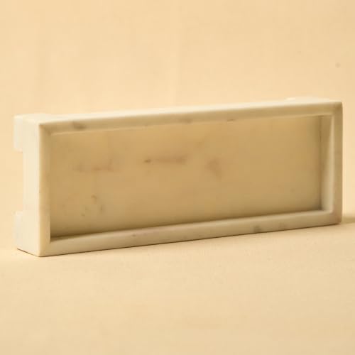 Banswara White Marble Vanity Tray - 11×4 Inch | Marble Tray for Bathroom, Perfume, Jewellery & Dressing | Trinket Tray, Bathroom Tray for Toiletries | Anti-Slip | Handmade in India