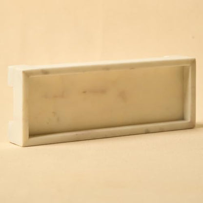 Banswara White Marble Vanity Tray - 11×4 Inch | Marble Tray for Bathroom, Perfume, Jewellery & Dressing | Trinket Tray, Bathroom Tray for Toiletries | Anti-Slip | Handmade in India