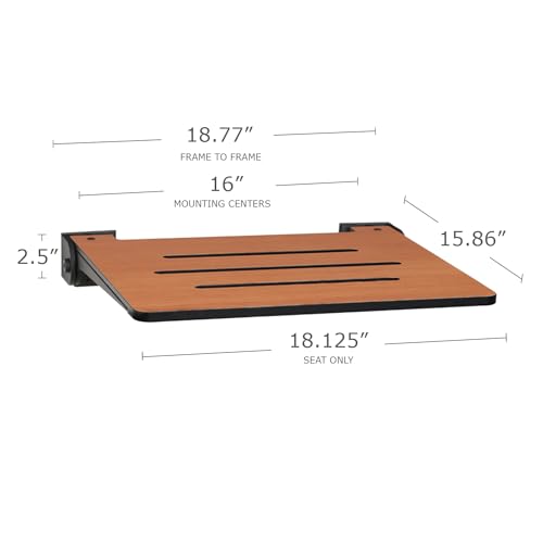Seachrome 18 inch Silhouette Slimline Folding Wall Mount Shower Bench Seat, Teak Seat with Matte Black Frame - color: Teak Seat With Matte Black Frame