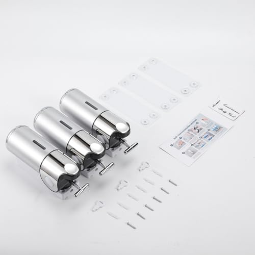EXIN DECHEN Shampoo and Conditioner Dispenser(Triple x 16.9 oz,Silver) | Easy Installation,Wall-Mounted,Bottle Separable,Large Capacity,Shower Shampoo Conditioner Body Wash Dispenser for Bathroom - color: Silver