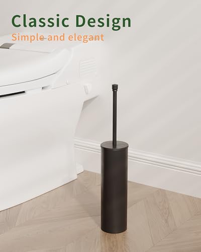 Toilet Brush and Holder Set, Toilet Bowl Brush for Bathroom with Long Handle, Stainless Steel Toilet Cleaner Brush with Durable Scrubbing Bristles,Splash-Proof (Matte Black) - color: Matte Black