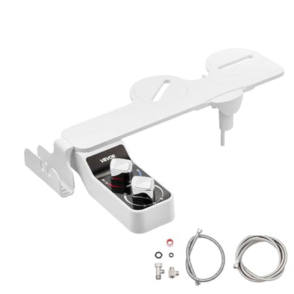VEVOR Bidet Attachment for Toilet, Hot & Cold Non-Electric Water Sprayer - Dual Retractable Nozzles, Adjustable Water Pressure, 0.3’’ Ultra Thin Bidet Toilet Seat Attachment for Rear and Feminine Wash - style: Cool/Warm Optional - 2 rotary knobs - foldabl