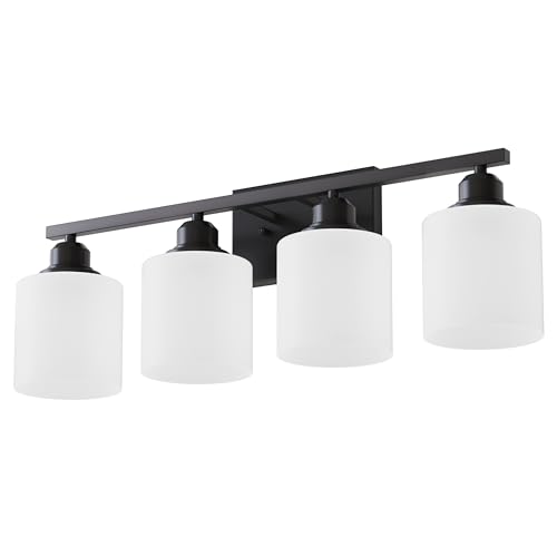Vanity Light Fixtures, Matte Black, Over Mirror, Modern Bathroom Light, Anti-Rust Nickel Finished, 4-Light, E26 Standard Sockets, Easy Installation, 24 Months Replacement - color: Black-4 Light