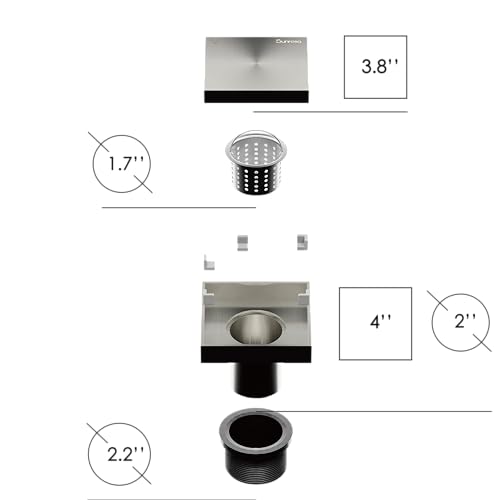 Sunrosa 4 Inch Square Shower Drain, Brushed Nickel, 304 Stainless Steel | Reversible Tile-insert Cover, For Bathroom Renovatio,PVD Coating, Press-to-lift Cover Design, One-piece Bent Design - color: Brushed Nickel, size: 4"×4"