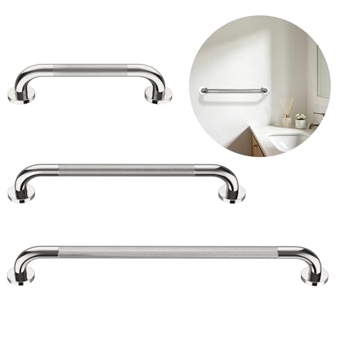 3 Pack Shower Grab Bars for Bathroom Munzong 16" 24" 32" Chrome | Commercial Grab Bars Bundle 1.25" Diameter Anti Slip Handicap Balance Bar Stainless Steel Safety Hand Rail for Senior - color: Chrome, size: 16",24",32"