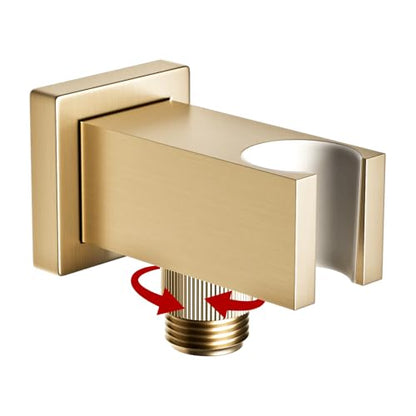 Bathroom Brass Square Wall Mount Handheld Shower Head Holder Water Supply Elbows with On/Off Flow Control Bracket, Brushed Gold - color: Brushed Gold