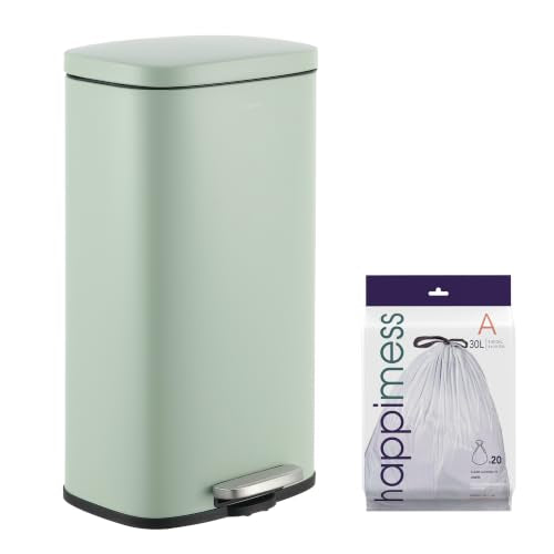 happimess Curtis 8 Gal Step Trash Can Soft Close 25", Pistachio Gelato | Iron Construction, Satin Finish, Removable Liner, Steel Pedal, 20 Trash Bags Included, Kitchen Office Bin - color: Pistachio Gelato