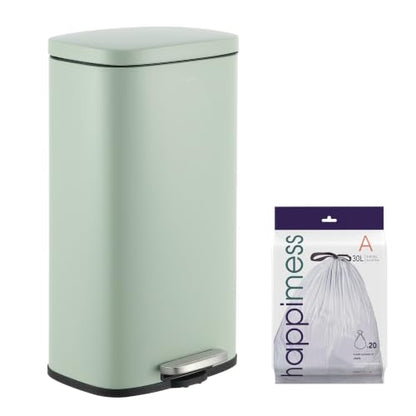 happimess Curtis 8 Gal Step Trash Can Soft Close 25", Pistachio Gelato | Iron Construction, Satin Finish, Removable Liner, Steel Pedal, 20 Trash Bags Included, Kitchen Office Bin - color: Pistachio Gelato