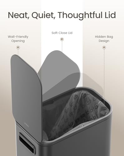 Cesun Small Bathroom Trash Can with Lid Soft Close & Pedal, 1.3 Gal, Gray | Removable Inner Bucket, Slim Stainless Steel Garbage Can for Bedroom/Office, Included 5 Trash Bags, Hidden Bag, Built to Last - color: Gray
