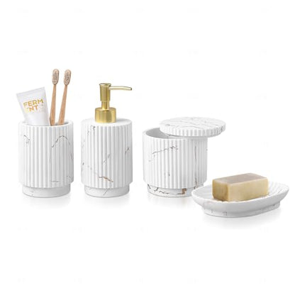 4 Pcs Bathroom Accessories Set -Toothbrush Holders Set | Soap Dispenser , Cotton Swab Jars, Vanity Tray , Bathroom Organizer for Bathrooms Decor, for Home Apartment