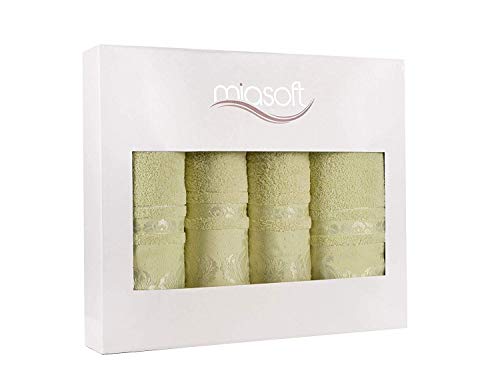 MiaSoft Banyo 100% Rayon Derived from Bamboo Towel Set – Soft and Washable Turkish Bath Towels for Hands, Face and Hair – Set of 4 in Gift Box - Lime