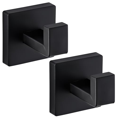 Towel Hooks for Bathrooms, Heavy Duty Wall Mounted Stainless Steel Modern Hook, 2 Pack – Ideal for Hanging Towels, Robes, Coats, in Kitchen, Bedroom, Bathroom, or Hotel (2, Matte Black) - color: Matte Black