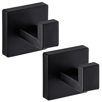Towel Hooks for Bathrooms, Heavy Duty Wall Mounted Stainless Steel Modern Hook, 2 Pack – Ideal for Hanging Towels, Robes, Coats, in Kitchen, Bedroom, Bathroom, or Hotel (2, Matte Black) - color: Matte Black