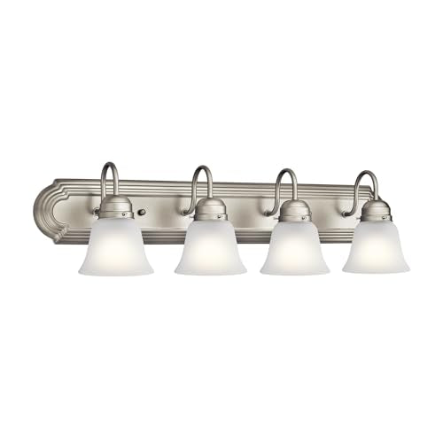 Kichler 30" 4-Light Vanity Bath Light in Brushed Nickel, Modern Bathroom Light with Clear Satin Etched Glass, (30" W x 8" H), 5338NIS - color: Brushed Nickel, size: 30"