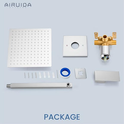 Airuida Shower Faucet Set,12 Inch Shower Valve Kit,Chrome Polish | Male Threads,Rough-in Valve Shower Trim Kit,Single Handle Control Shower Set - color: Chrome Polish, size: 12 Inch