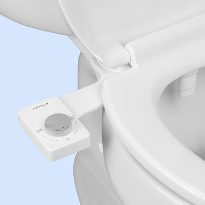 TUSHY Fresh Dual Nozzle Cool Water Bidet, Matte Silver Knob | Ultra Slim Toilet Seat Attachment, Non-Electric, 180° Front and Rear Wash, Self-Cleaning, 10 Minute DIY Install - color: Matte Silver Knob, style: Dual Nozzle