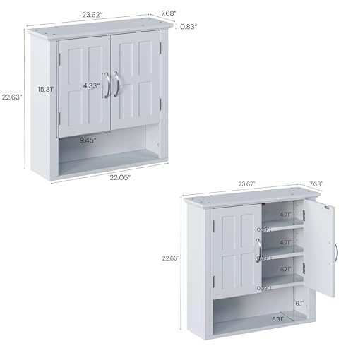Merax Bathroom Wall Cabinet, Medicine Cabinet with 2 Doors Cabinet & Adjustable Shelves, Over The Toilet Storage Cabinet for Bathroom,White - color: White