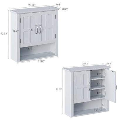 Merax Bathroom Wall Cabinet, Medicine Cabinet with 2 Doors Cabinet & Adjustable Shelves, Over The Toilet Storage Cabinet for Bathroom,White - color: White