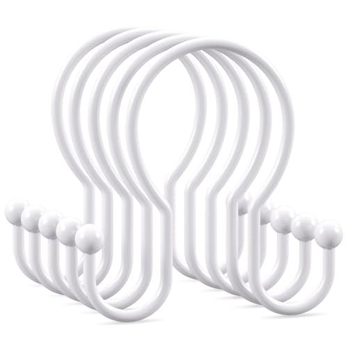 OEH Shower Curtain Hooks, 12 Pcs Minimalist Shower Curtain Rings, Metal Shower Curtain Hangers, Double Hook Shower Curtain Hooks Rust Proof, Glide Smoothly Shower Hooks for Shower Curtain Rod, White - color: White, size: Minimalist Double Hooks
