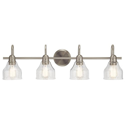 Kichler Avery 33.25" 4 Light Bathroom Vanity Light in Brushed Nickel, Vintage Bathroom Wall Mount Fixture with Clear Seeded Glass, (33.25" W x 9.25" H), 45974NI