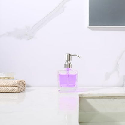 Square Bathroom Soap Dispenser Brushed Nickel, Glass Bottles with Stainless Steel Pump Cube Liquid Soap Dispenser Hand Kitchen - color: Brushed Nickel