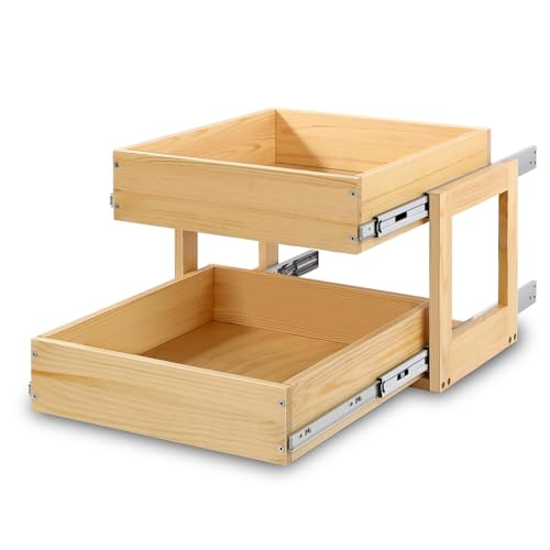 Pull Out Cabinet Organizer 26''W×21''D×16''H Slide Out Drawer | Soft Close Wood Kitchen Pullout Drawers for Cabinets Shelves for Kitchen, 2-Tier, Finished, Heavy-Duty, Bottom Assembly - size: 26''W×21''D×16''H