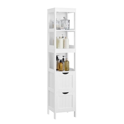 VASAGLE Storage Cabinet, Storage Organizer Rack Stand for Bathroom, Living Room, Multifunctional Corner Unit, 2 Drawers, 55.7 Inches in Height, White UBBC66WT - color: White, size: 55.7"H