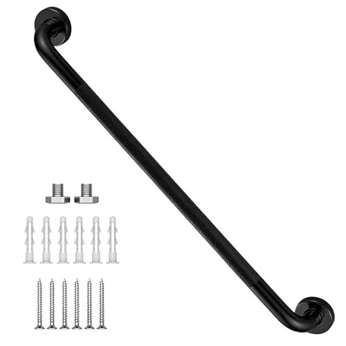 32 Inch Shower Grab Bars, Black Anti Slip Knurled Bathroom Safety Grab Bar, 304 Stainless Steel Handrail, Balance Bar Handle for Handicap Seniors Elderly Injury Assist Bath (1.25" Dia) - color: Black, size: 32 Inch