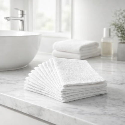Washcloth Bundle, 18-Pack Soft White Wash Cloths for Everyday Household Use, Lightweight Absorbent Cloths for Indoor Cleaning, Bath, and General Home Tasks