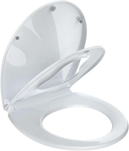 Round Soft Close Short Toilet Seat with Magnetic Non-Slip Hinge, Quick-Release Function, American Standard Fit, White - color: Mother-child cap-02, size: Round