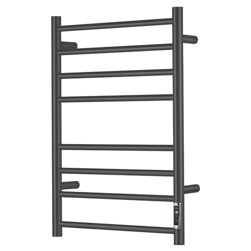 Towel Warmer Bathroom Wall Mounted Drying Rack Plug-in Electric Heated Towel Rack Stainless Steel Black with Timer & Temperature Control 8 Bar - color: Black With Timer 8 Bar Etw44-2, size: 8 Bar