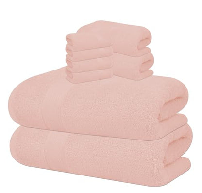 ELITE 8-Piece Zero Twist Cotton Bath Towel Set – 100% Cotton Luxury Towels – Ultra Soft, Fluffy & Absorbent – Quick Dry, Durable & Fade Resistant – Spa Quality Bath, Hand & Washcloth Set (Dusty Pink) - color: Dusty Pink
