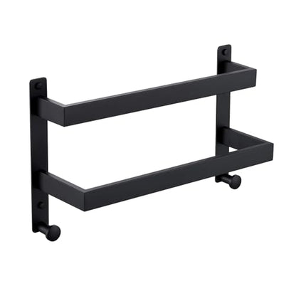 16 Inch Double Towel Bar with Hooks Matte Black, Stainless Steel Bath Shower Towel Rack Wall Mounted Towel Rod Holder for Bathroom - color: Matte Black, size: 16-Inch