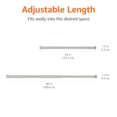 Amazon Basics No Drilling Spring Tension Curtain Rod, Adjustable Length 54-90" Width, Classic Finial, Nickel - color: Nickel, size: 54-90"