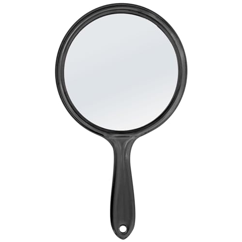 D Handheld with Handle,Double Sided Mirror, Black | 1X/2X Magnifying, Makeup Mirror, Rounded Shape,Lightweight & Portable,Perfect for Purse & Travel - color: Standard Black
