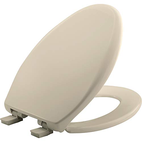 Bemis Aurora Slow Close Toilet Seat, Easy Clean Hinges and Adjustable Perfect Fit Plastic Seat, Made in USA, Elongated, Almond - color: Almond, size: Elongated