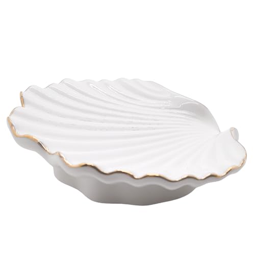 Ceramic Soap Dish Self-Draining Lotus Leaf Soap Holder Soap Saver for Bathroom,Kitchen,Sink,Bathtub(Shell White) - color: Shell White