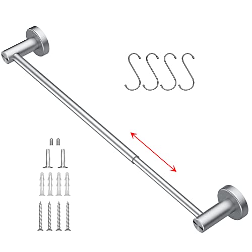Bath Towel Bar, Adjustable Length 16 to 27.6 Inch, Brushed Nickel | Stainless Steel Single Towel Rack, Wall Mounted Towel Holder with S Hooks for Shower Washroom Kitchen, Easy to Install - color: Brushed Nickel